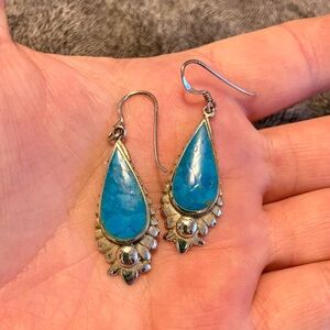 Sterling Silver and Larimar Southwestern Drop Dangle Earrings